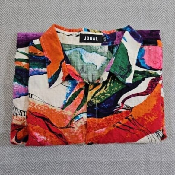 Jogal Hawaiian Shirt Men's XXL Abstract Art Cotton Viscose Button Up Resortwear - Picture 15 of 15
